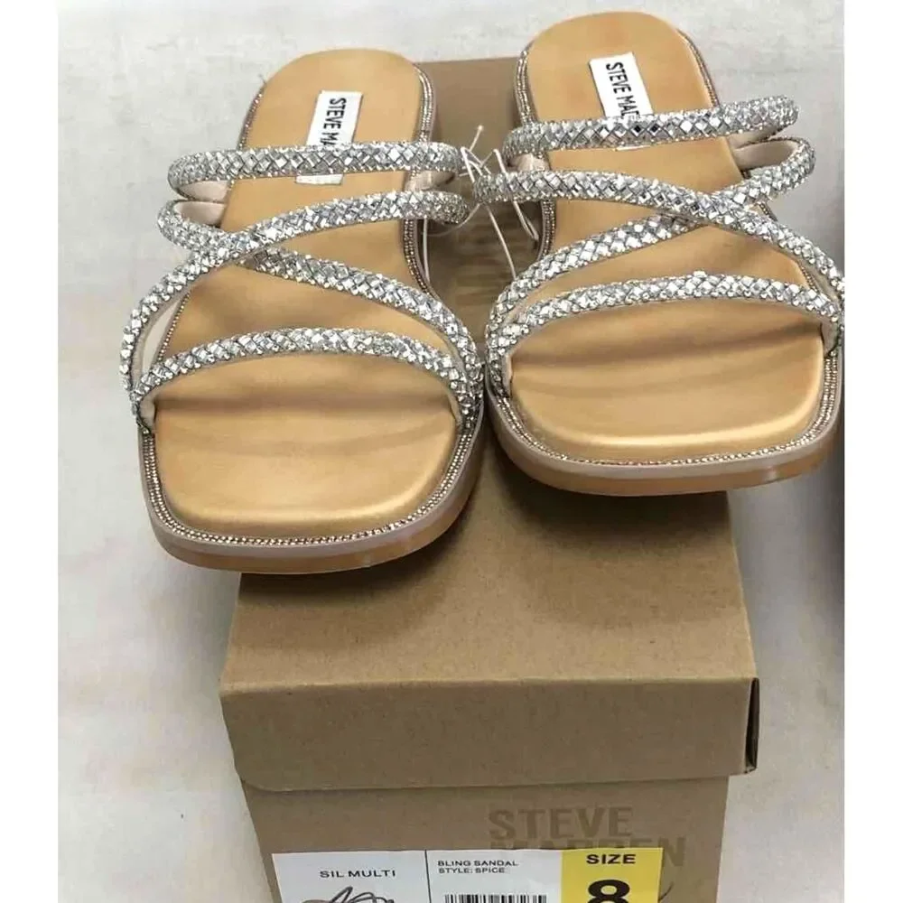 Steve Madden Spice Silver Multi Bling Slide Sandal Women's Size 8 DS